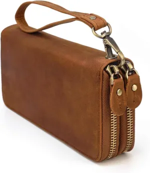 Genuine Leather Long Wallet for Men, Large Capacity Purse Clutch Bag Handbag Checkbook Cash Credit Cards Phone Holder