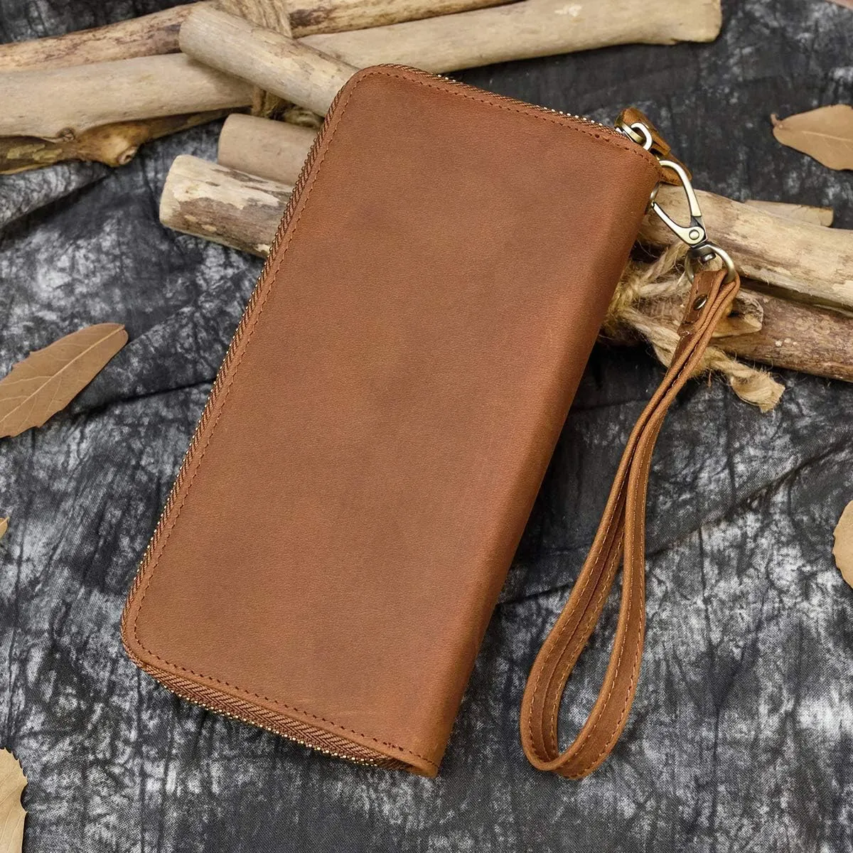 Genuine Leather Long Wallet for Men, Large Capacity Purse Clutch Bag Handbag Checkbook Cash Credit Cards Phone Holder