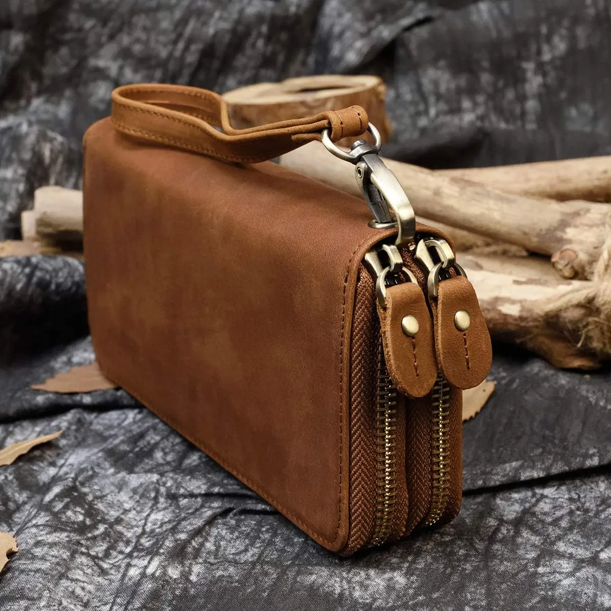 Genuine Leather Long Wallet for Men, Large Capacity Purse Clutch Bag Handbag Checkbook Cash Credit Cards Phone Holder