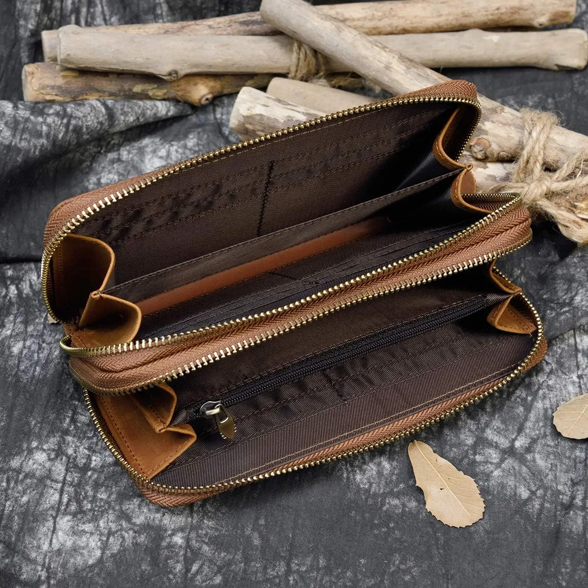 Genuine Leather Long Wallet for Men, Large Capacity Purse Clutch Bag Handbag Checkbook Cash Credit Cards Phone Holder