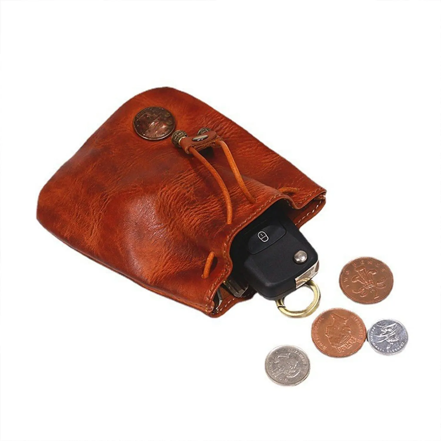 Genuine Leather Medieval Coin Purse Waist Bag, Coin Organizer, Change Holder, Small Leather Drawstring Pouch for Men & Women (Black)