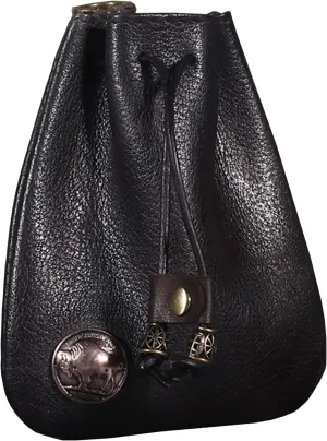 Genuine Leather Medieval Coin Purse Waist Bag, Coin Organizer, Change Holder, Small Leather Drawstring Pouch for Men & Women (Black)