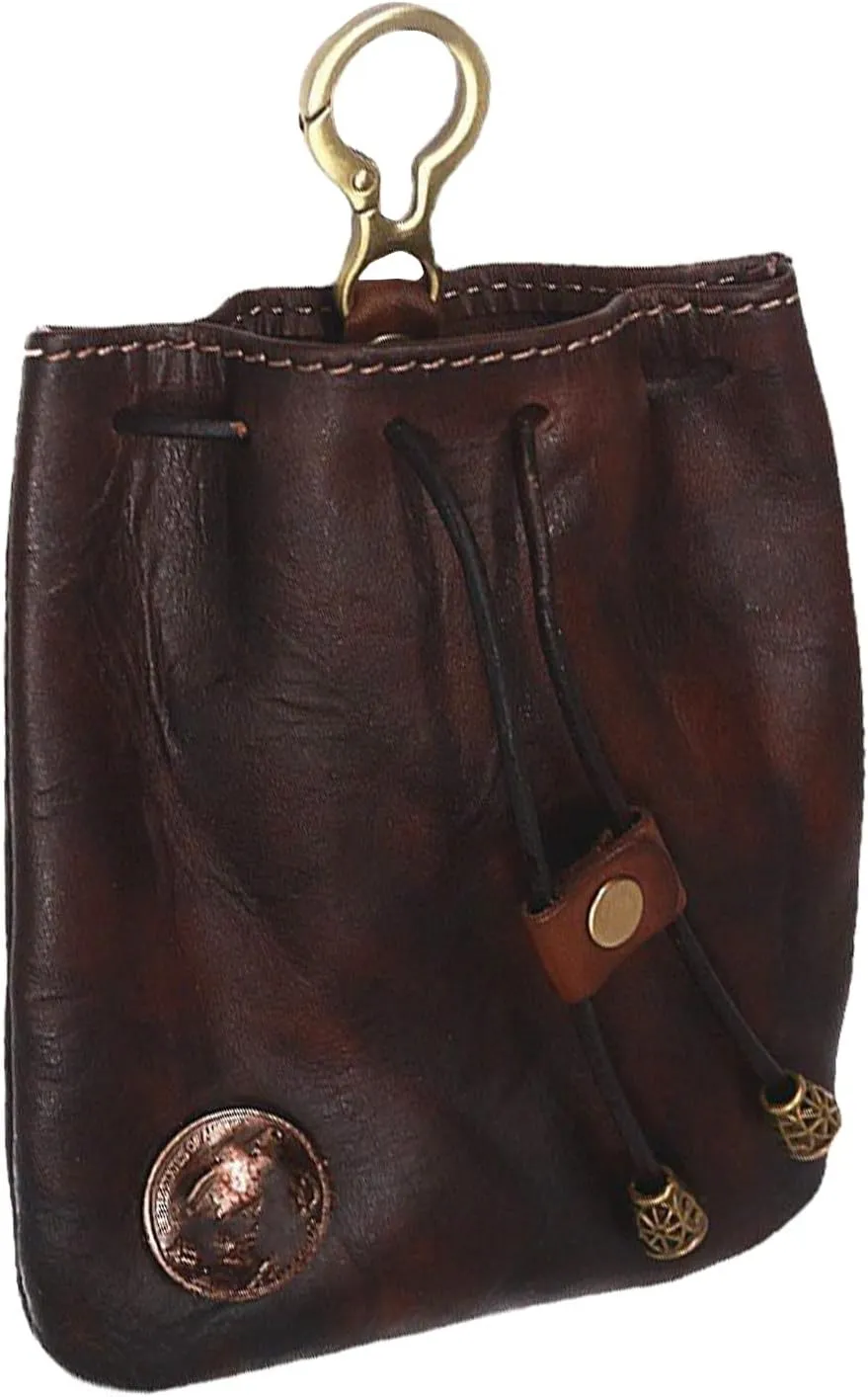 Genuine Leather Medieval Coin Purse Waist Bag, Coin Organizer, Change Holder, Small Leather Drawstring Pouch for Men & Women (coffee)