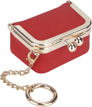 Genuine Leather Mini Jewelry Women's Coin Purse Solid Color Kiss Lock Change Pouch Casual Style Small Storage Bag for Women 1894 (Bright Red with Chain)