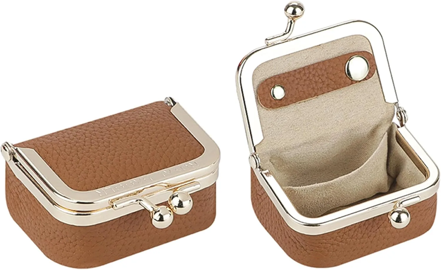 Genuine Leather Mini Jewelry Women's Coin Purse Solid Color Kiss Lock Change Pouch Casual Style Small Storage Bag for Women 1894 (Brown)