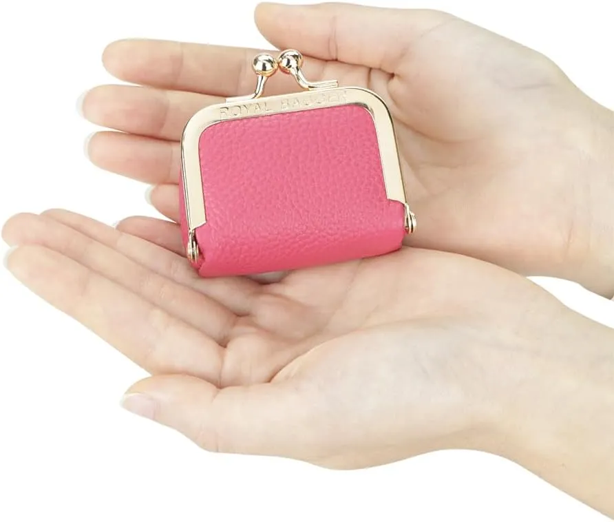 Genuine Leather Mini Jewelry Women's Coin Purse Solid Color Kiss Lock Change Pouch Casual Style Small Storage Bag for Women 1894 (Brown)