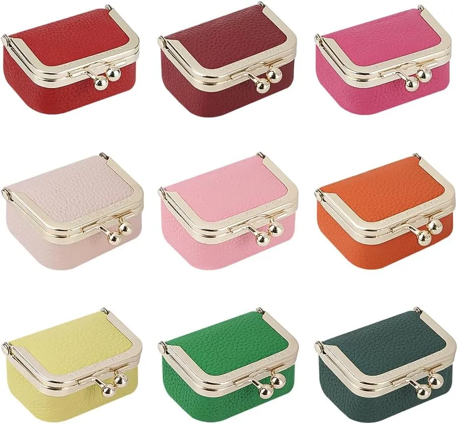 Genuine Leather Mini Jewelry Women's Coin Purse Solid Color Kiss Lock Change Pouch Casual Style Small Storage Bag for Women 1894 (Brown)