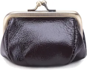 Genuine Leather Mini Vintage Coin Purse Kiss Lock change purse Cute Coin Purse Coin Organizer (Coffee)