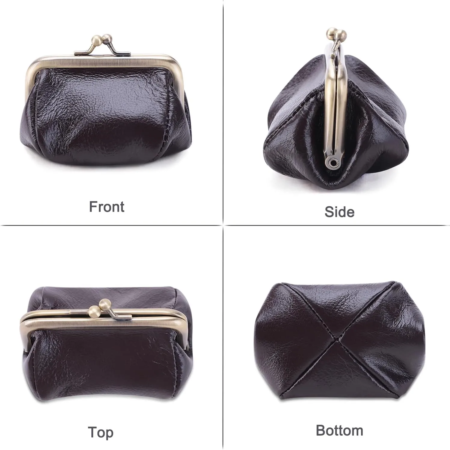 Genuine Leather Mini Vintage Coin Purse Kiss Lock change purse Cute Coin Purse Coin Organizer (Coffee)