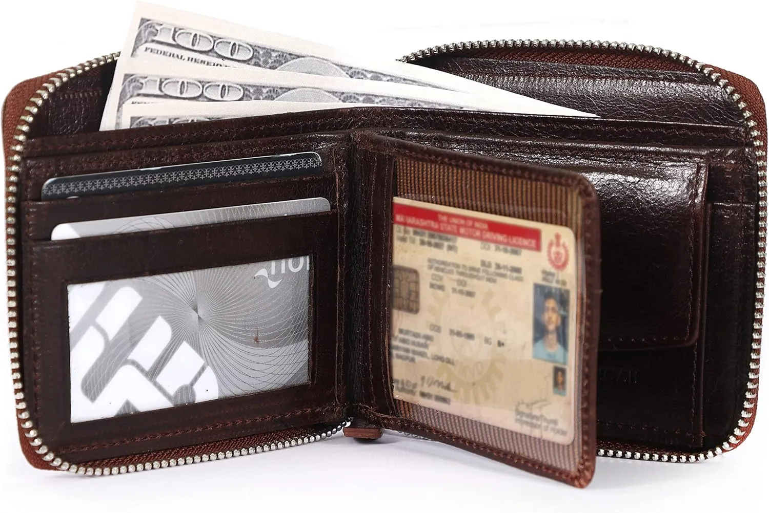 Genuine Leather RFID Trifold/Zipper Around Wallet for Men Horizontal/Vertical Zippered Wallet and Card Holder | Ideal Gift for Men and Women