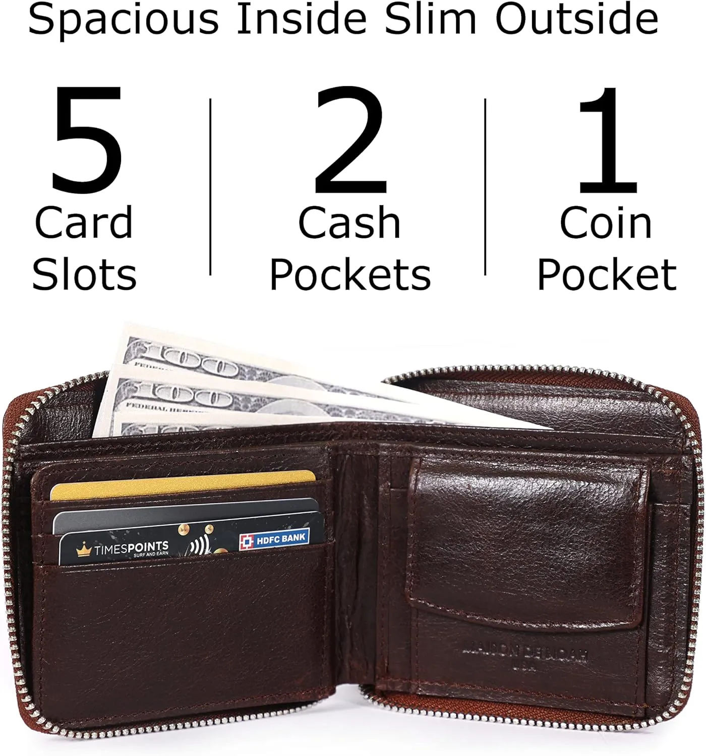 Genuine Leather RFID Trifold/Zipper Around Wallet for Men Horizontal/Vertical Zippered Wallet and Card Holder | Ideal Gift for Men and Women