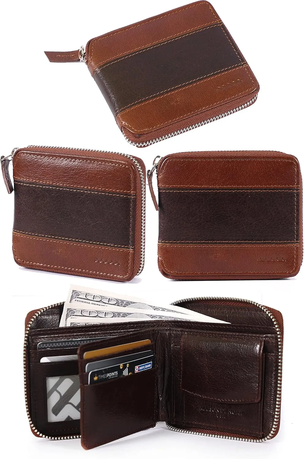 Genuine Leather RFID Trifold/Zipper Around Wallet for Men Horizontal/Vertical Zippered Wallet and Card Holder | Ideal Gift for Men and Women