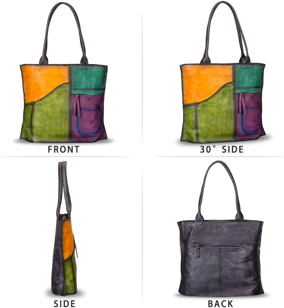 Genuine Leather Shoulder Bag Tote Bag for Women Vintage Real Leather Purses and Handbags Top Handle Satchel Bag