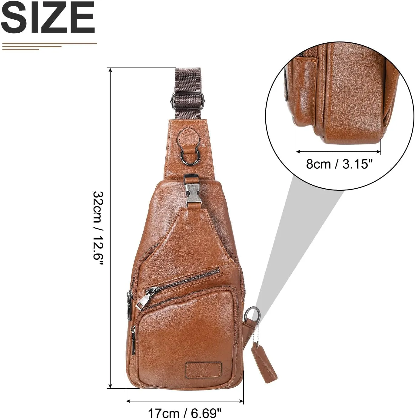 Genuine Leather Small Sling Bag - 6.69"x12.6" (LXH) Good for Men and Women Hiking Travel - Multipurpose Casual Small Packs Crossbody Chest Bag Backpack Brown