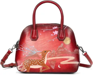 Genuine Leather Top Handle Satchel Handbag Crossbody Bag for Women