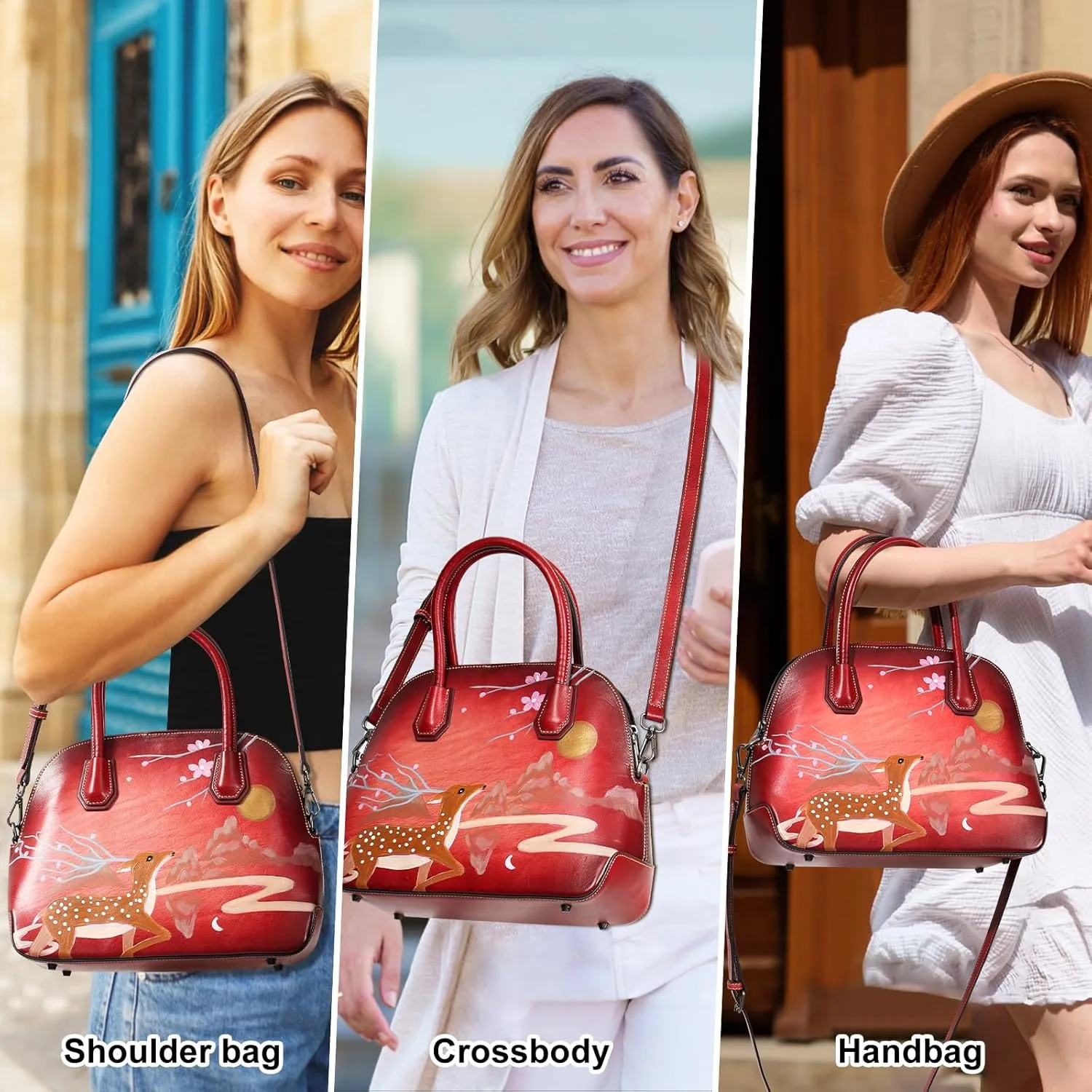 Genuine Leather Top Handle Satchel Handbag Crossbody Bag for Women
