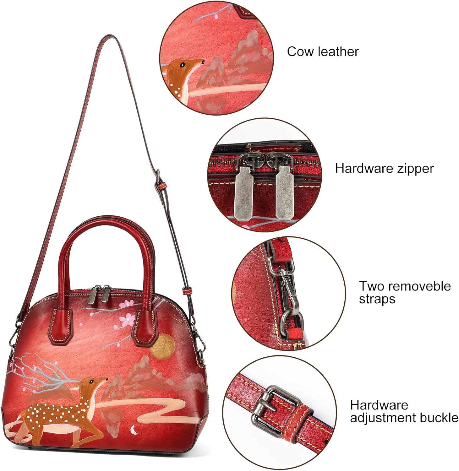 Genuine Leather Top Handle Satchel Handbag Crossbody Bag for Women