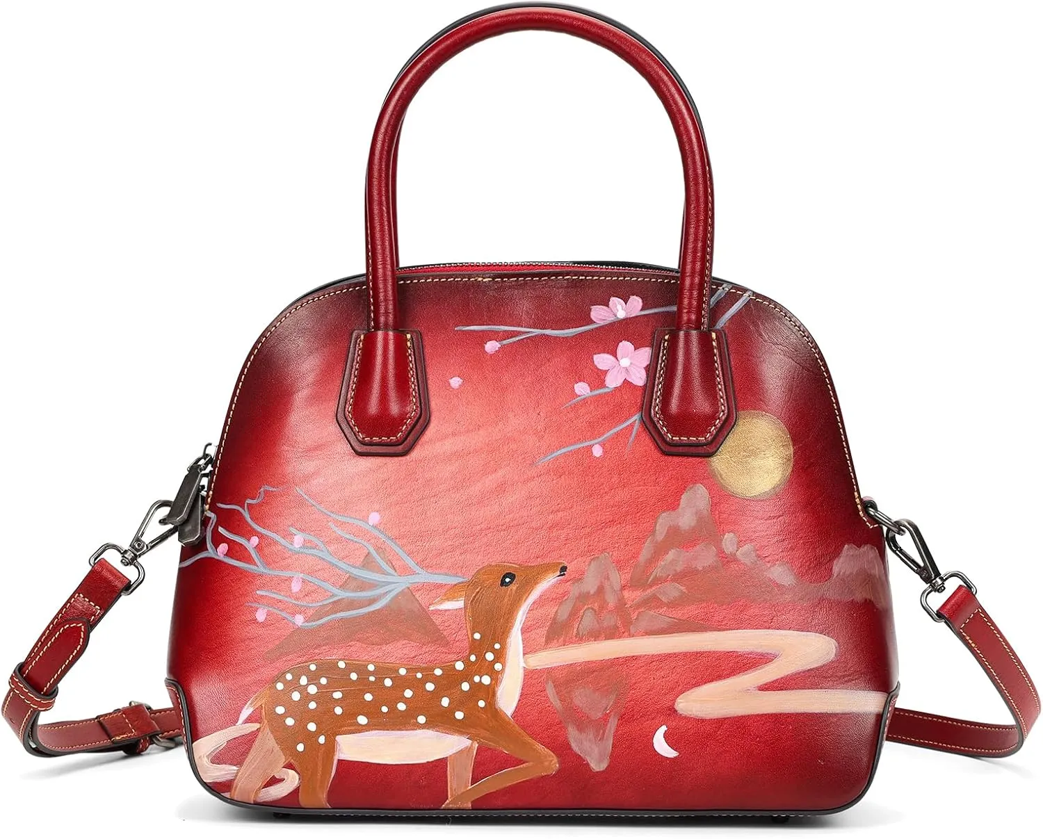 Genuine Leather Top Handle Satchel Handbag Crossbody Bag for Women