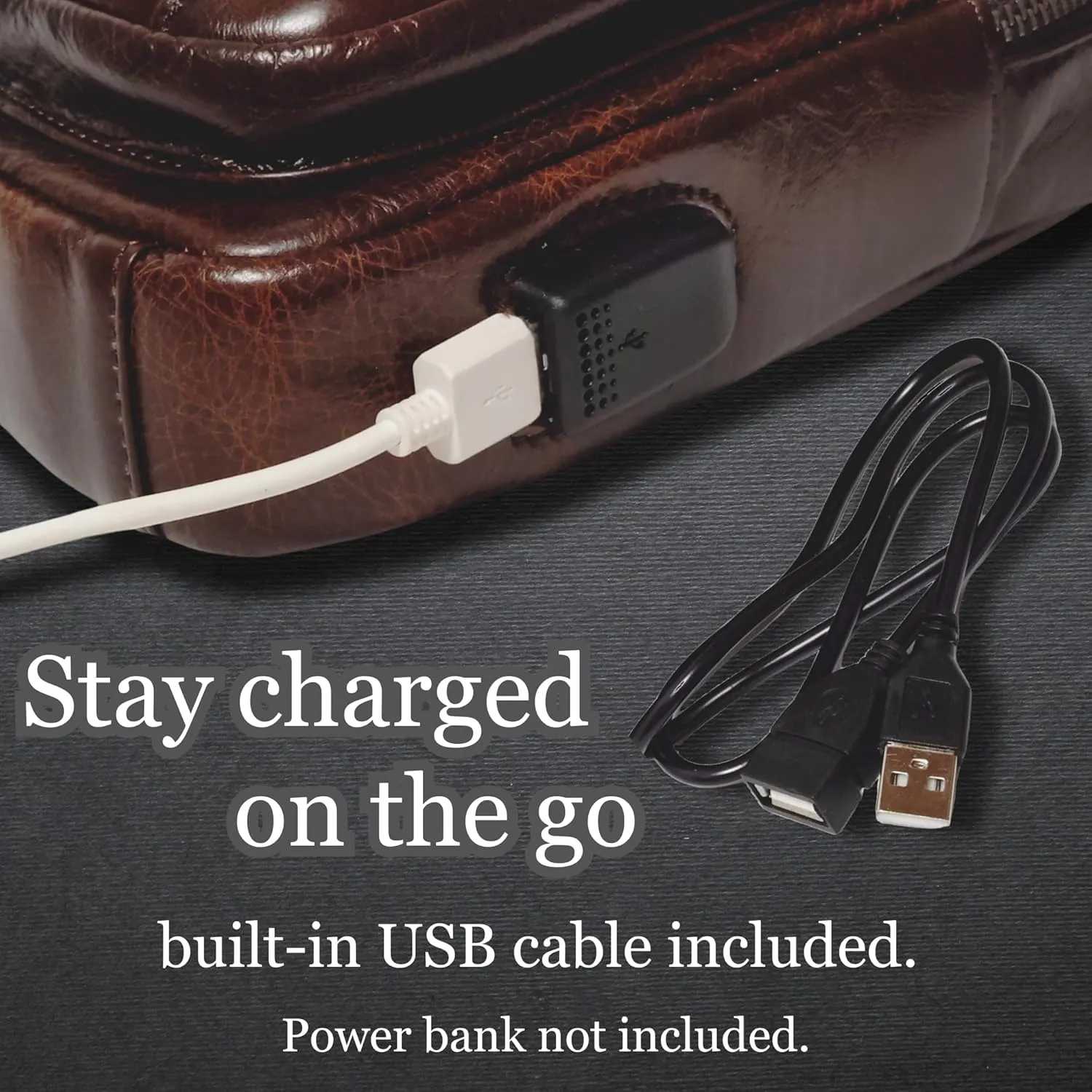 Genuine Leather Vintage USB Charging Port Crossbody Sling Bag with Key Ring, Adjustable Strap, Cowhide Leather Backpack