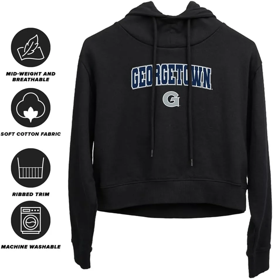 Georgetown University Arch Logo Black Women's Cropped Hoodie Pullover Sweatshirt
