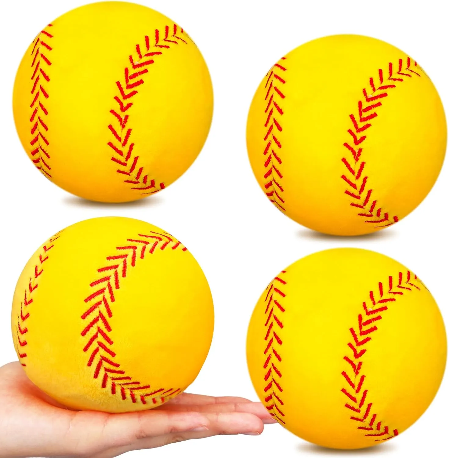 Gerrii 4 Pcs Softball Pillow Sports Pillow 4.8 Inch Fluffy Plush Stuffed Throw Pillow Softball Gifts Sport Theme Cushion Softball Plush Stuffed Pillow Gift for Decoration Orange, Red