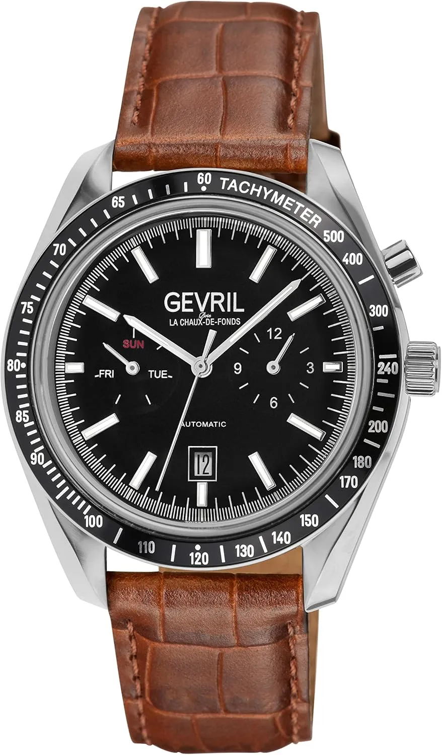 Gevril 49002-3 Men's Lenox Swiss Automatic Watch, Genuine Italian Brown/Brown Stitching Leather Strap