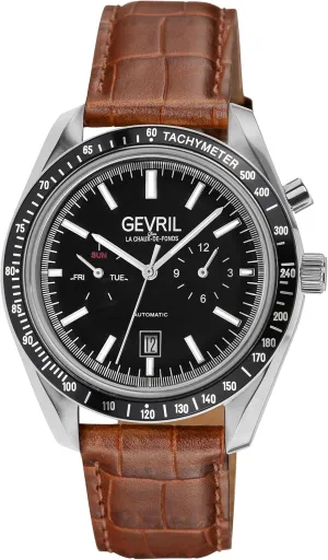 Gevril 49002-3 Men's Lenox Swiss Automatic Watch, Genuine Italian Brown/Brown Stitching Leather Strap