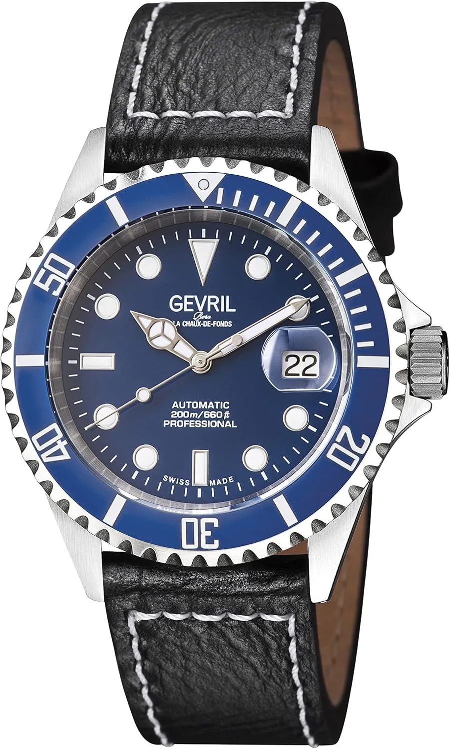 Gevril Men's Wall Street Stainless Steel Watch, Genuine Italian Leather Strap, Silver