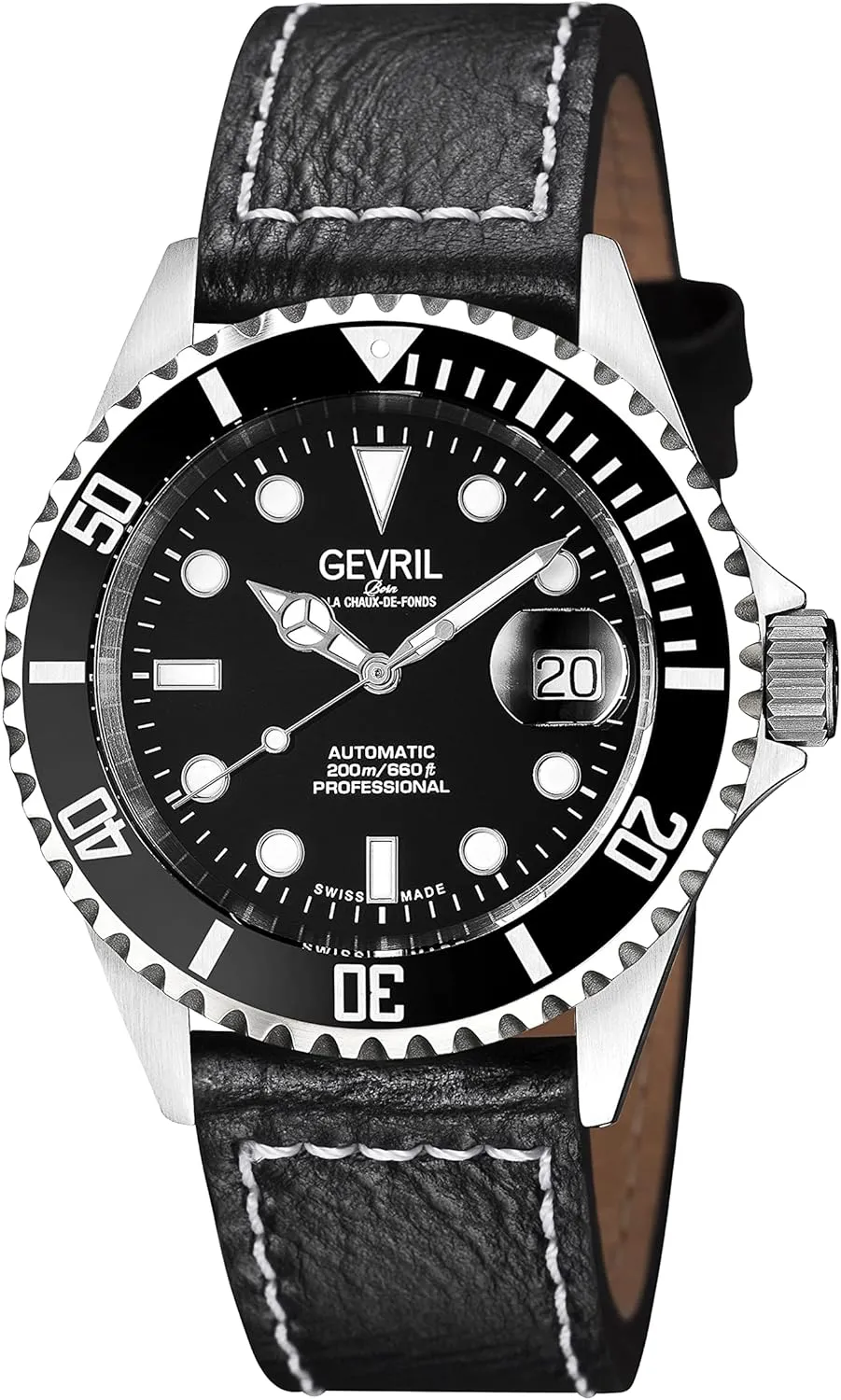Gevril Men's Wall Street Stainless Steel Watch, Genuine Italian Leather Strap
