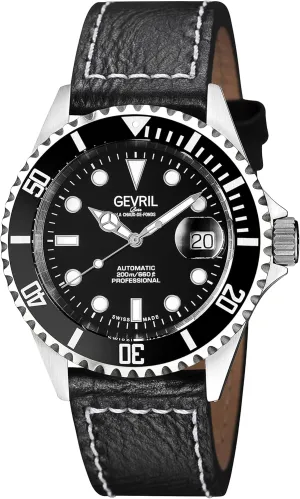 Gevril Men's Wall Street Stainless Steel Watch, Genuine Italian Leather Strap