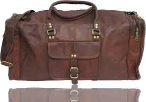 GifteQ Genuine Leather Brown Vintage Luggage Unisex Duffle Travel Bag for Men/Boys/Girls/Women (Chocolote Brown, 26 inch)