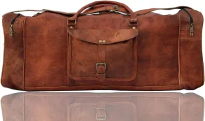 GifteQ Genuine Leather Brown Vintage Luggage Unisex Duffle Travel Bag for Men/Boys/Girls/Women (Square Duffle, 24 inches)