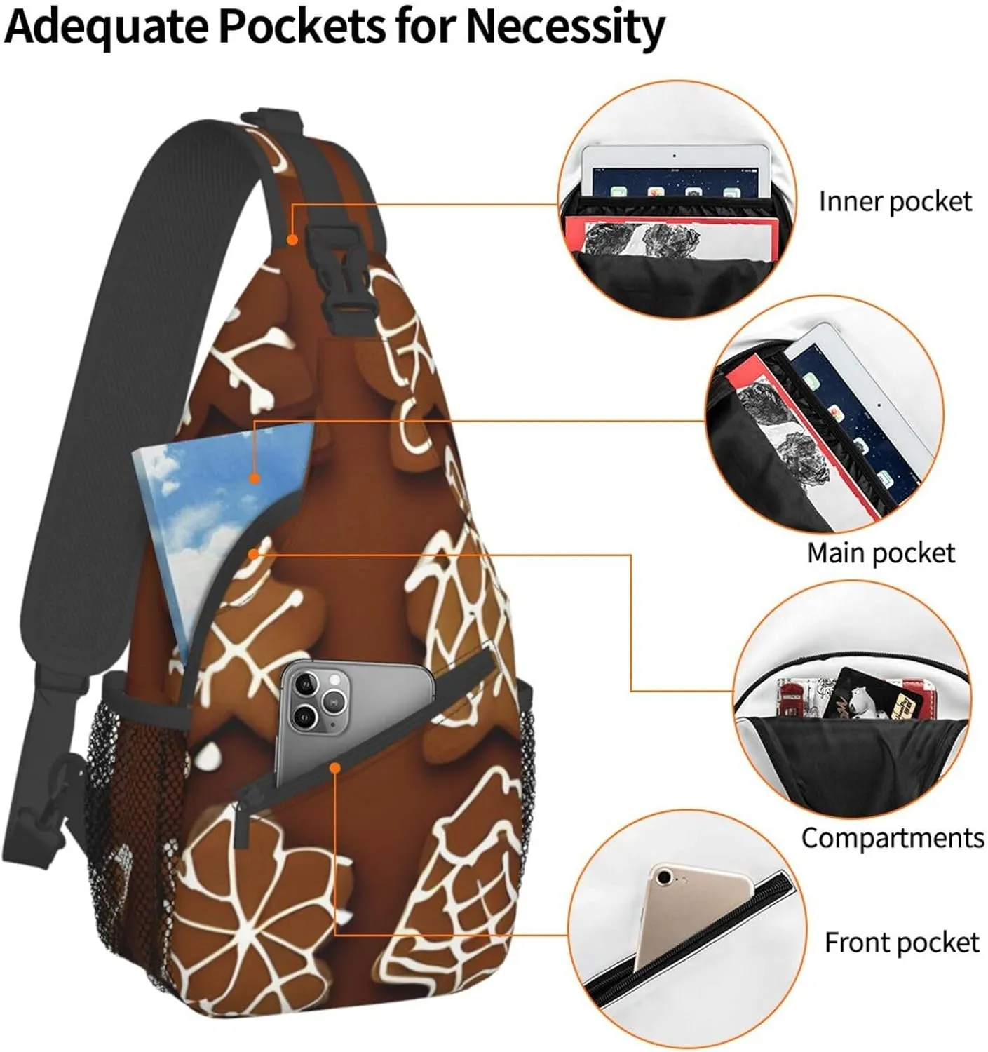 Gingerbread Cookies High Storage Capacity Chest Bag Diagonally Sling Backpack Crossbody Shoulder Bag For Men Women