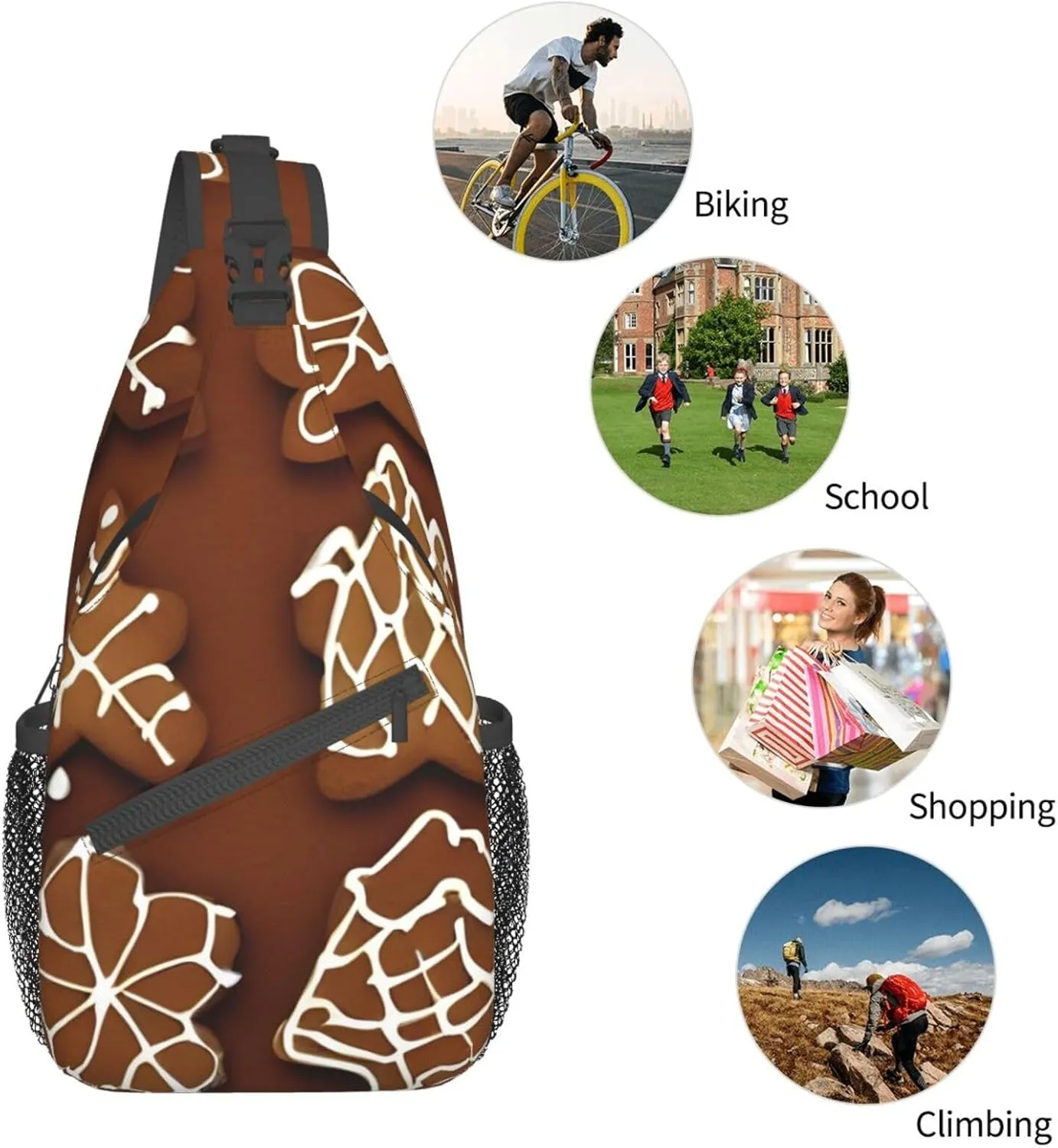 Gingerbread Cookies High Storage Capacity Chest Bag Diagonally Sling Backpack Crossbody Shoulder Bag For Men Women