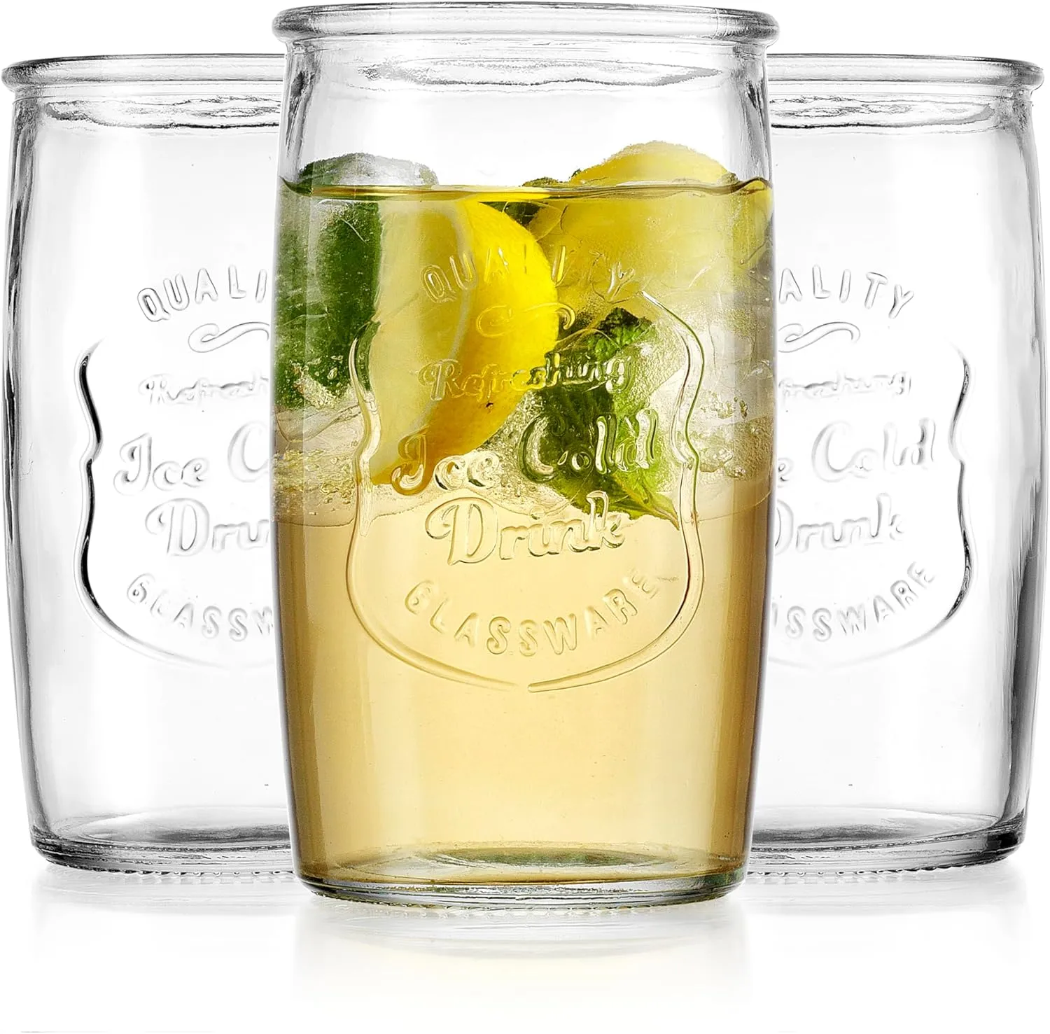 Glaver's Drinking Glasses Set of 4, Vintage Italian Style – Elegant 20 Oz Clear Tumbler Glassware Set– Genuine Artisan-Made for, Refreshing Drinks, Beverages, Cocktails.