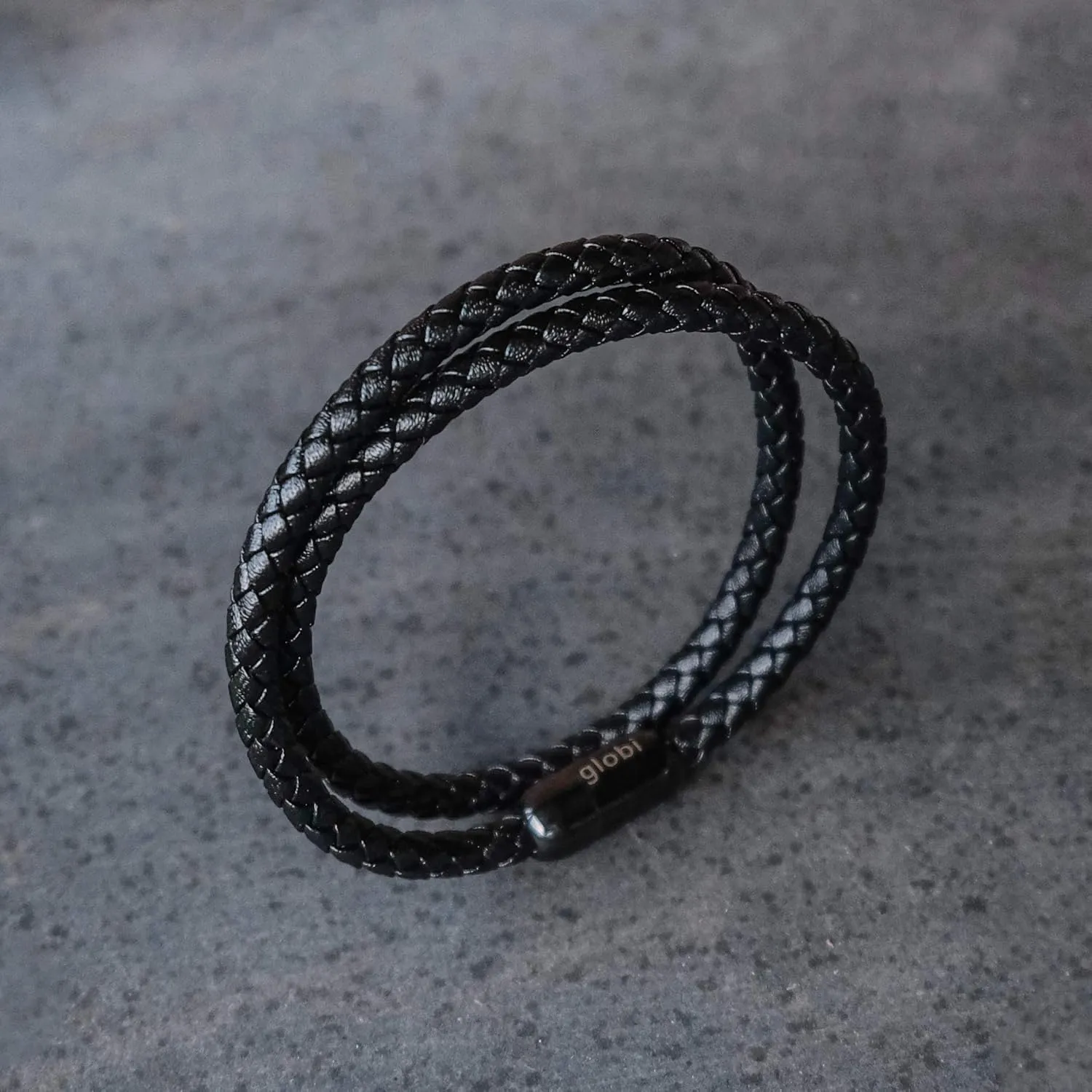 globi Leather Bracelet For Men | Genuine Wrap Braided Leather Cuff Bangle Bracelet with Magnetic Stainless Steel Clasp For Men/Women