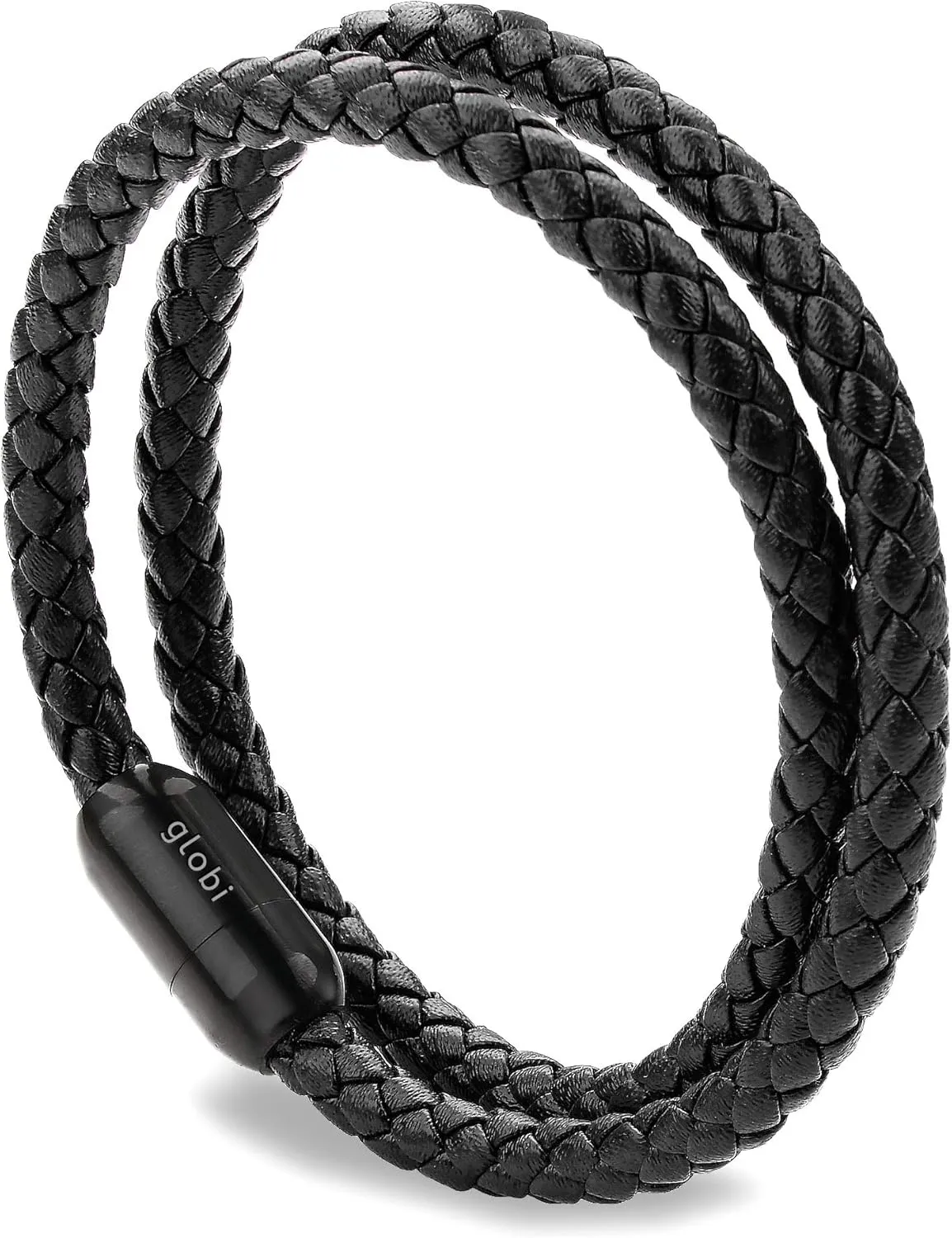globi Leather Bracelet For Men | Genuine Wrap Braided Leather Cuff Bangle Bracelet with Magnetic Stainless Steel Clasp For Men/Women