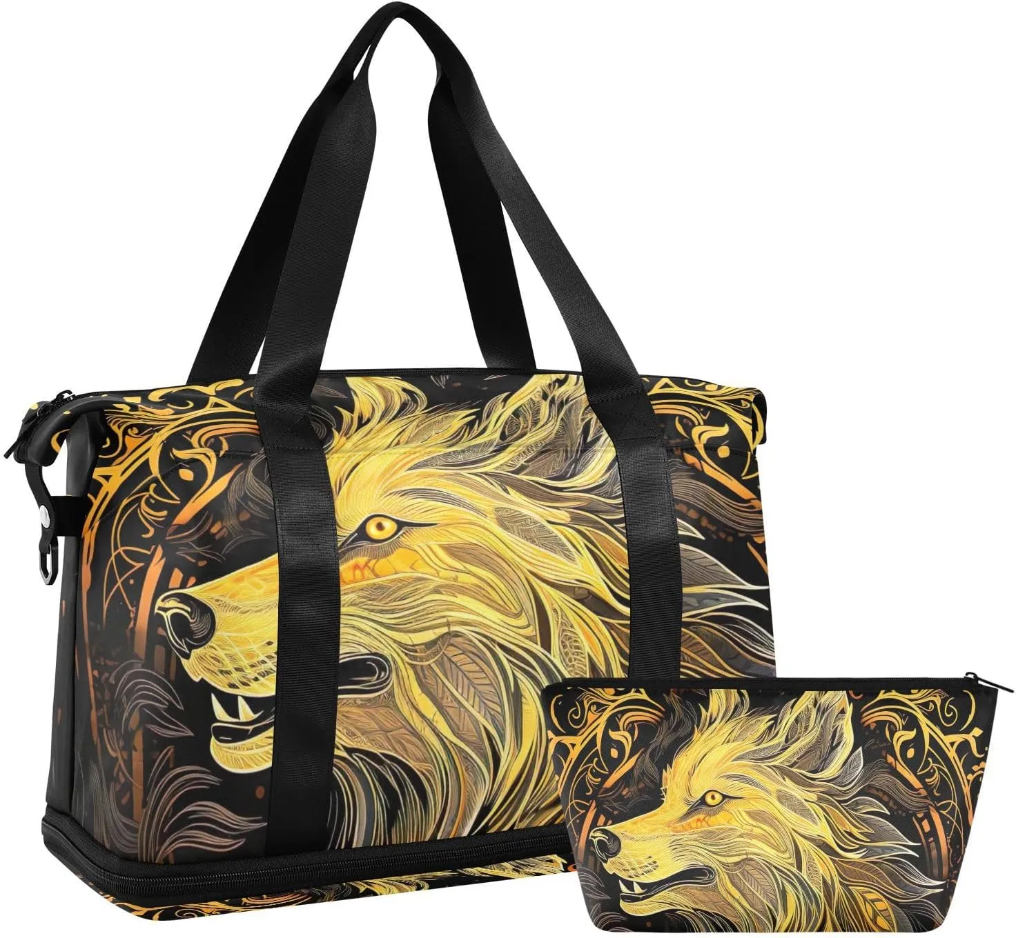 Gold Wolf Versatile Sports Travel Bag - Lasting Twill Tote, Removable Wheel & Rod Bagging, Multi-pocket Design, Complimentary Makeup Bag