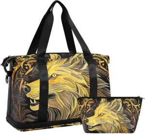 Gold Wolf Versatile Sports Travel Bag - Lasting Twill Tote, Removable Wheel & Rod Bagging, Multi-pocket Design, Complimentary Makeup Bag