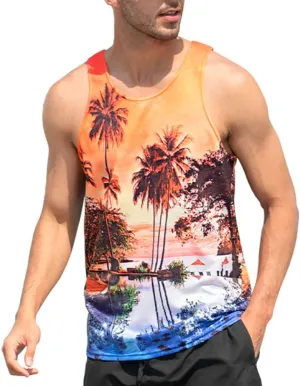 Goodstoworld Mens 3D Tank Top Novelty Graphic Breathable Quick Dry Sleeveless Beach Shirt S-4XL