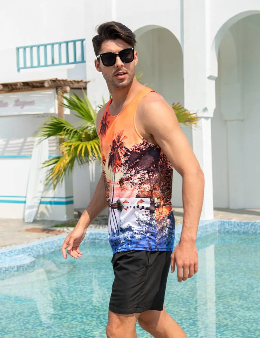 Goodstoworld Mens 3D Tank Top Novelty Graphic Breathable Quick Dry Sleeveless Beach Shirt S-4XL