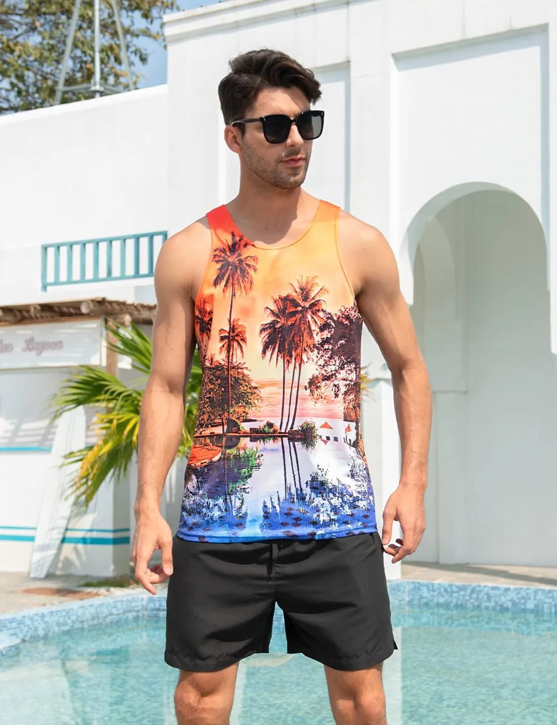 Goodstoworld Mens 3D Tank Top Novelty Graphic Breathable Quick Dry Sleeveless Beach Shirt S-4XL