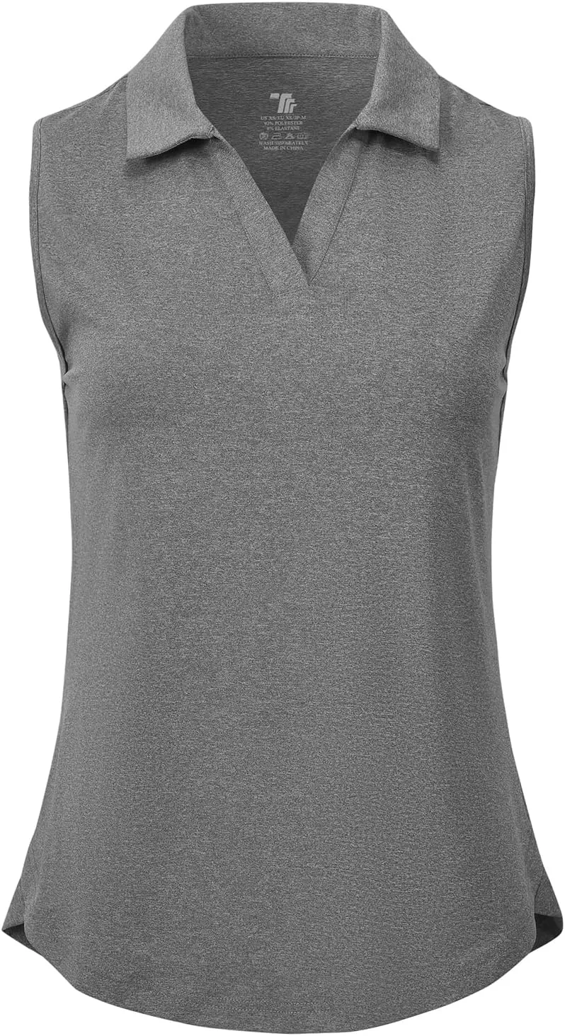 Gopune Women's Sleeveless Golf Polo Shirts Quick Dry Tennis Shirts Lightweight UPF 50  Collared V-Neck Tank Tops