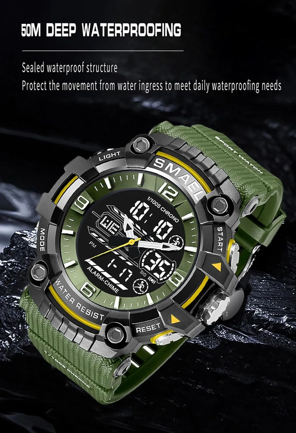 Gosasa Men Digital Sports Watch Waterproof Watch with Stopwatch Countdown Timer Alarm Function Dual Time Rubber Strap Wrist Watch for Men/Student