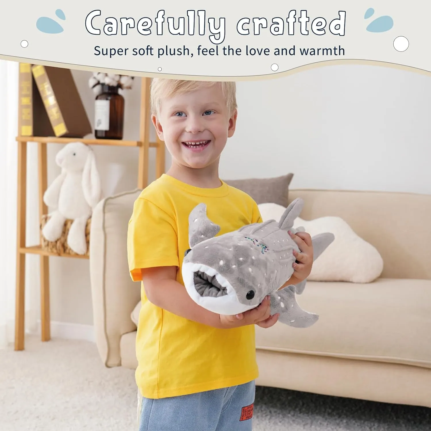 Gray Whale Shark Stuffed Animal – 19.5 Inch Cuddly Whale Shark Plushie Shark Plush Pillow for Kids and Adults, Ocean Animal Gift for Shark Lovers