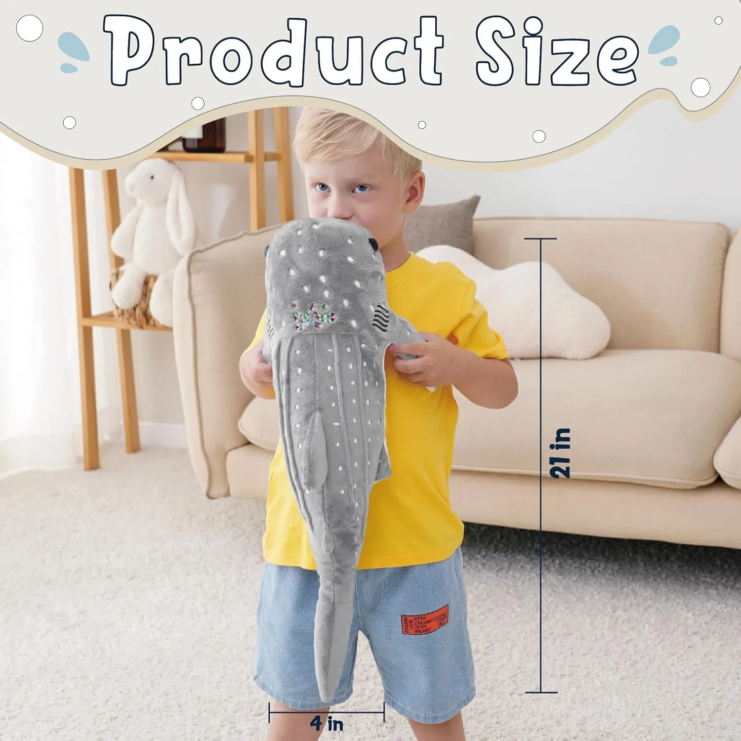 Gray Whale Shark Stuffed Animal – 19.5 Inch Cuddly Whale Shark Plushie Shark Plush Pillow for Kids and Adults, Ocean Animal Gift for Shark Lovers