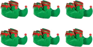 Green & Red Plush Elf Shoes - One Size Fits Most - (1 Pair)- Festive Holiday Footwear