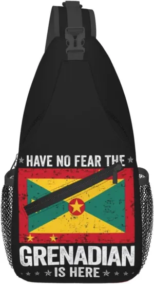 Grenada Flag Have No Fear The Grenadian Crossbody Bag Cross Chest Bag Adjustable Sling Backpack Sports Gym Shoulder Bags Travel Cycling Daypack Diagonally Casual Rucksack