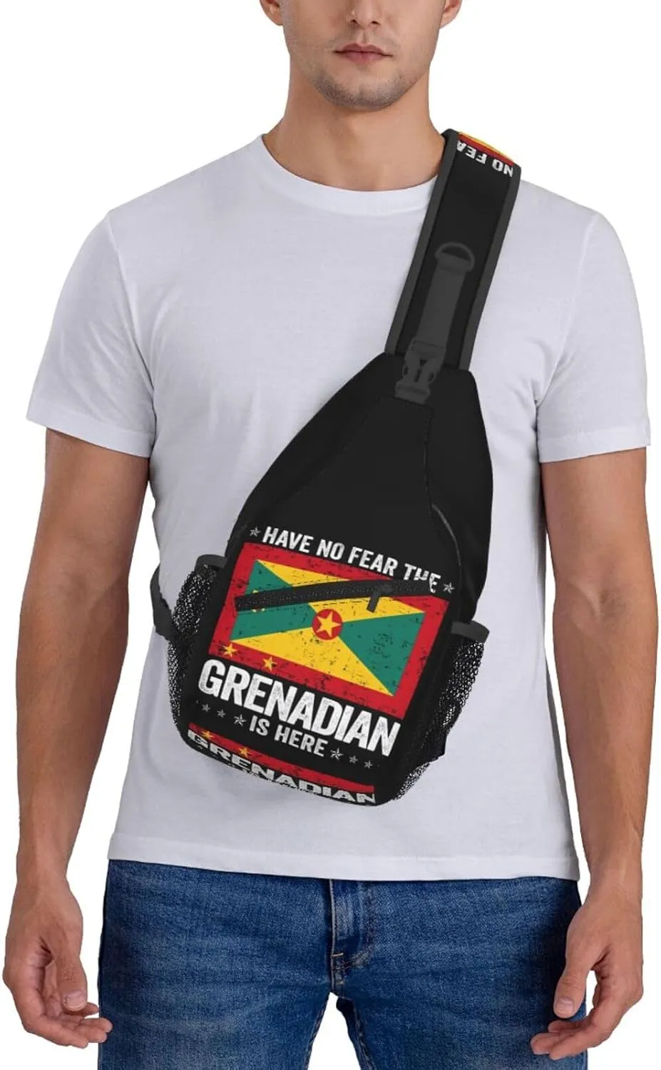 Grenada Flag Have No Fear The Grenadian Crossbody Bag Cross Chest Bag Adjustable Sling Backpack Sports Gym Shoulder Bags Travel Cycling Daypack Diagonally Casual Rucksack