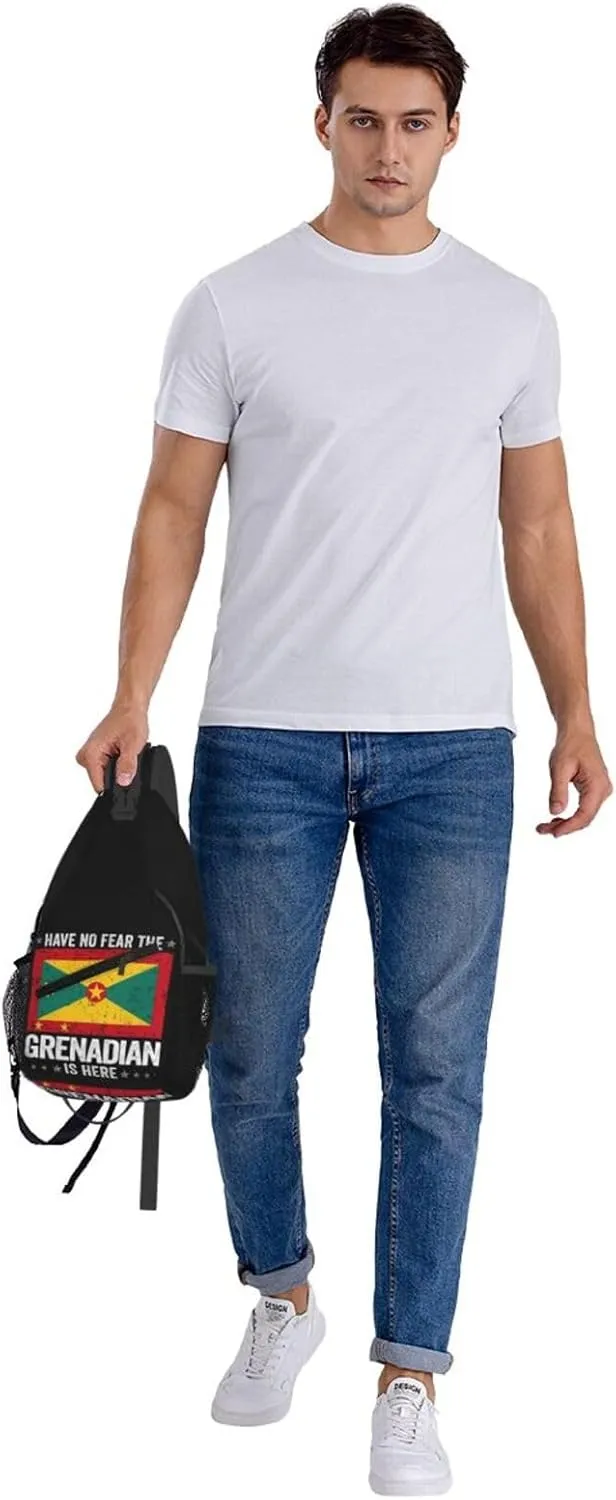 Grenada Flag Have No Fear The Grenadian Crossbody Bag Cross Chest Bag Adjustable Sling Backpack Sports Gym Shoulder Bags Travel Cycling Daypack Diagonally Casual Rucksack